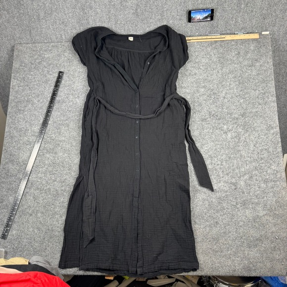 Loft Beach Dresses & Skirts - Loft Beach Dress Womens Size M Black Cotton Gauze Button Front Tie Waist Midi